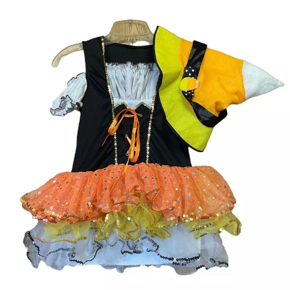 Leg Avenue READ! KIDS LARGE 8-10 Candy Corn Witch Halloween Costume W/Hat